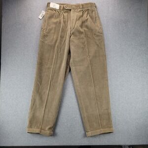 Perry Ellis Mens Khaki Wide Wale Corduroy Pleated Pants 34x30 Vintage MF5650 NWT